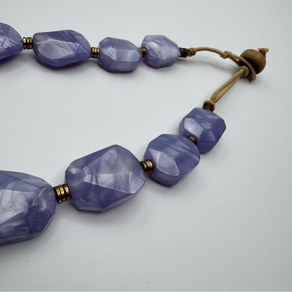 Lavender Amethyst Cooling Necklace Large Beads Wood Hardware Statement Necklace - Picture 6 of 6